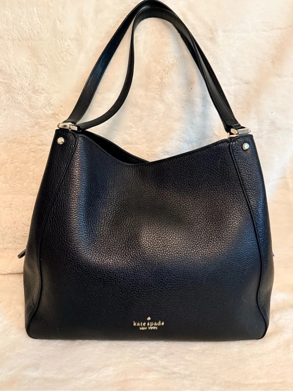 Authentic Kate Spade New York Black Leather Hobo Bag with Zip Wallet